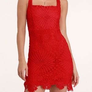 NWT LULUS Red Lace Heartstrings Dress